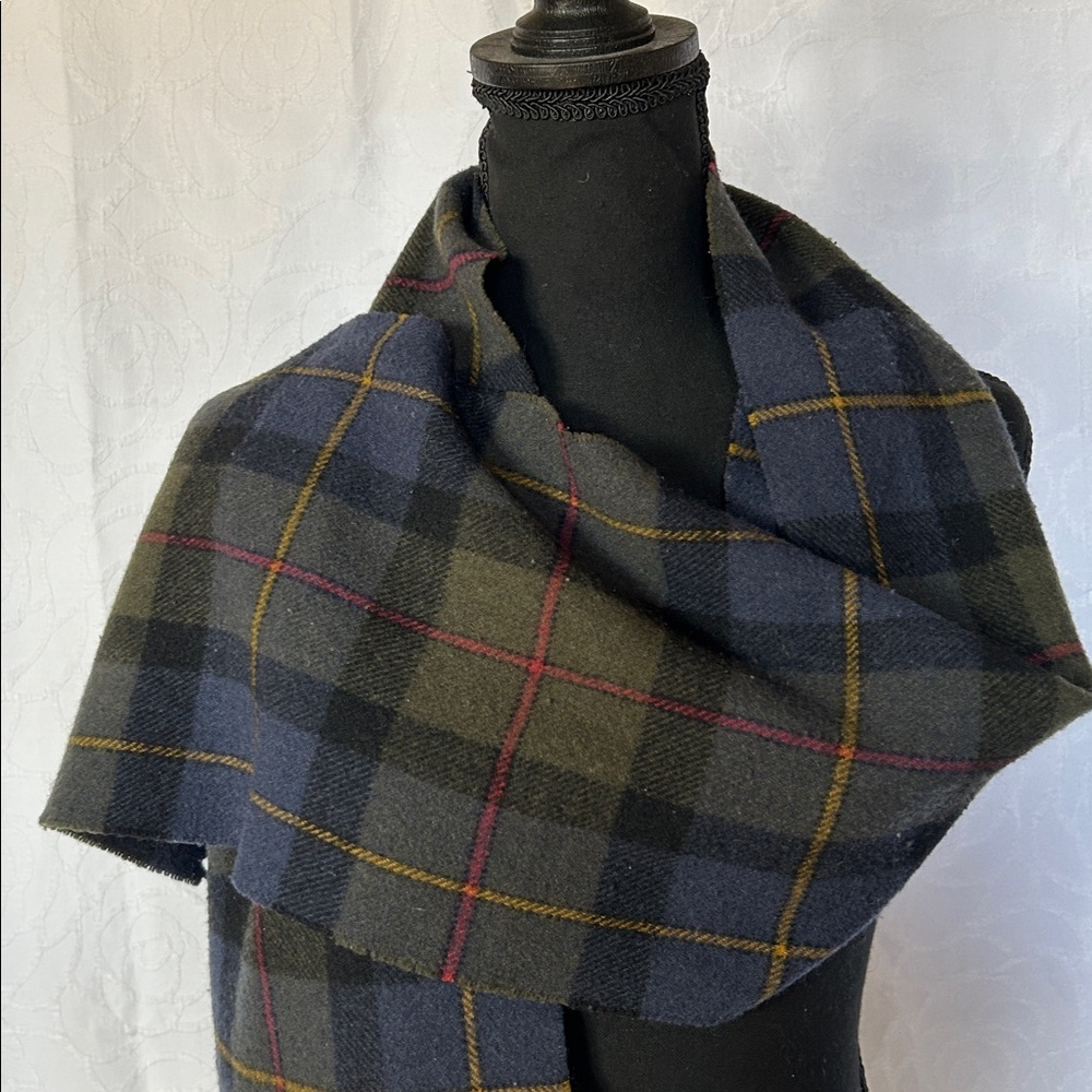 J. Crew Plaid Wool Scarf in Navy, Olive, Black with Yellow & Red Accents